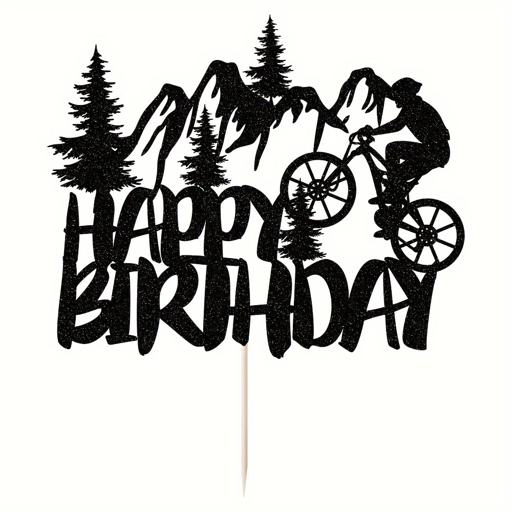 Image of 1pc Of Black Sparkling Outdoor Cycling And Climbing Birthday Cake Decoration Insert, Suitable For Birthday Party Cake Decoration, Retirement Theme, Outdoor Sports, Cycling, And Retirement