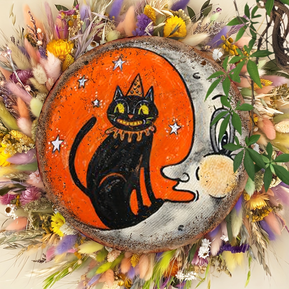 

Vintage Cat And Moon Decorative Sign - Manufactured Wood, Wall Hanging, Multipurpose, 8" Round Plaque For Home, Bar, Garage, Cafe, Garden, Aesthetic Room Decor (pack Of 1)