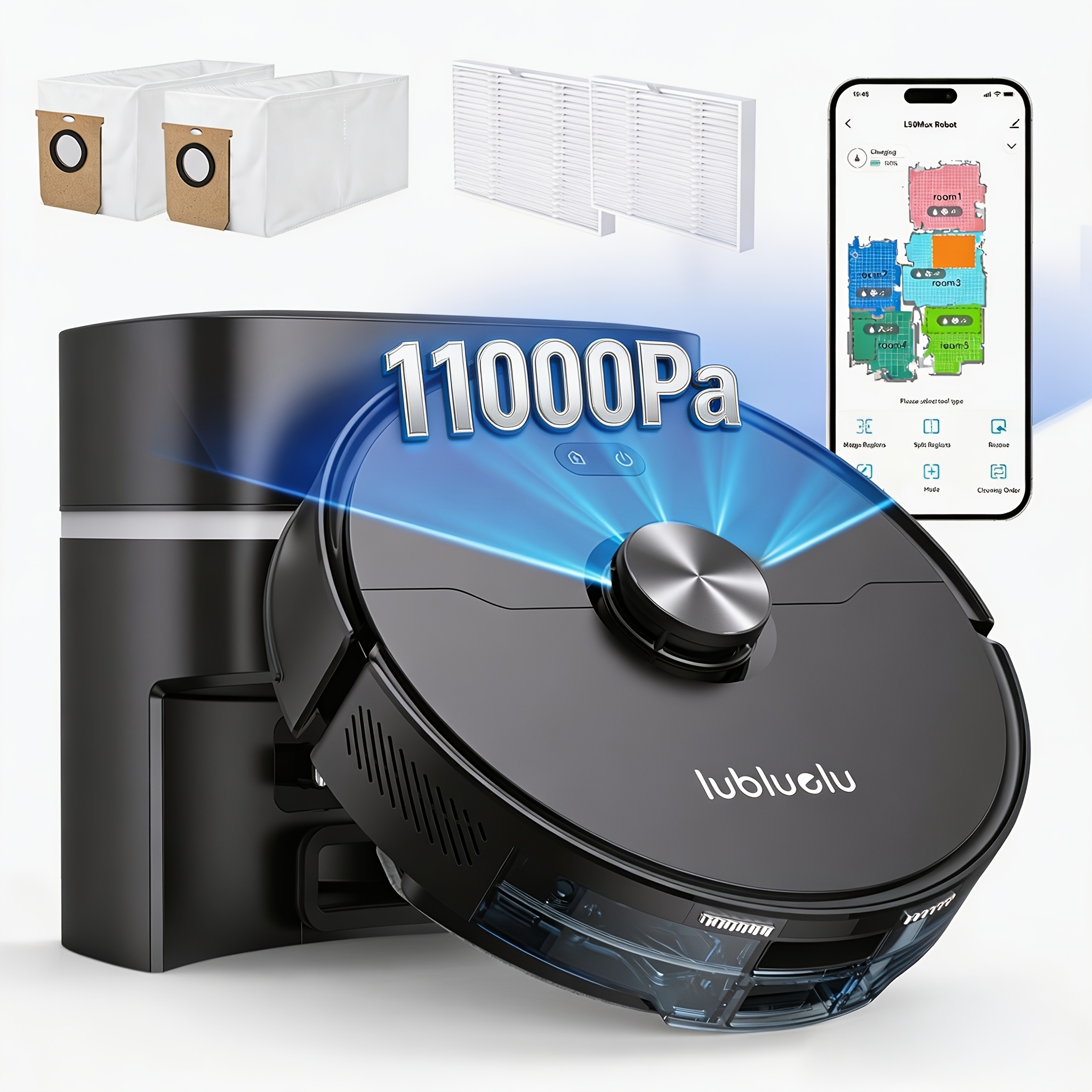 Image of Lubluelu Automated L50max Robotic Vacuum: 11000pa Carpet Boost, 60 Days Emptying, Full System Anti-hair , 360° Navigation, , 7 No-go And 7 No-mop Zones, Voice And App Control, Ideal For Pet Homes