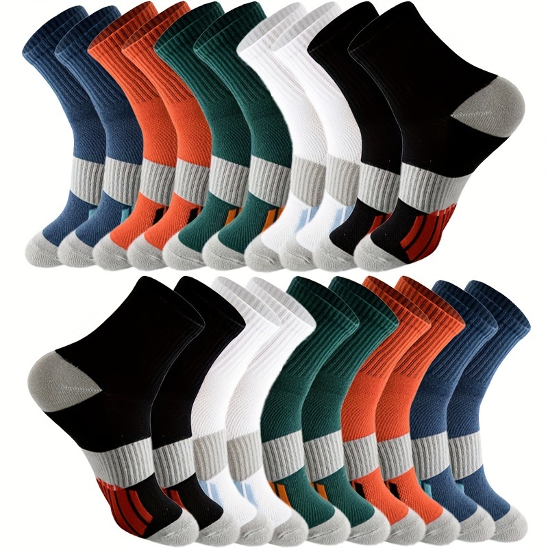 

10 Pairs Solid Men's Crew Socks, Breathable Comfy Casual Socks Fashion Sports Socks For Basketball Running