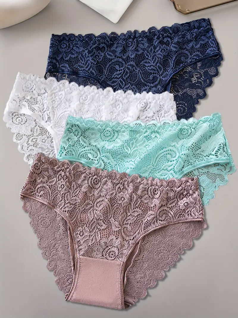 4pcs womens floral lace jockstrap underwear breathable comfortable briefs with contrast lace detailing sexy elegant design for casual attire everyday underwear floral lace detailing smooth texture fabric Product details 25