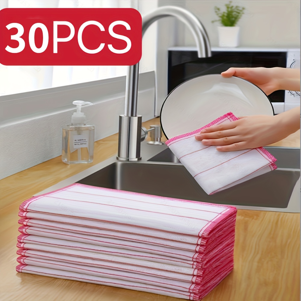 

30-pack Ultra Absorbent Kitchen Dish Cloths, Modern Polyester Knit Fabric, Reusable Wet/dry Towels For Cleaning, Ideal For Living Room, Bathroom, Outdoor Use