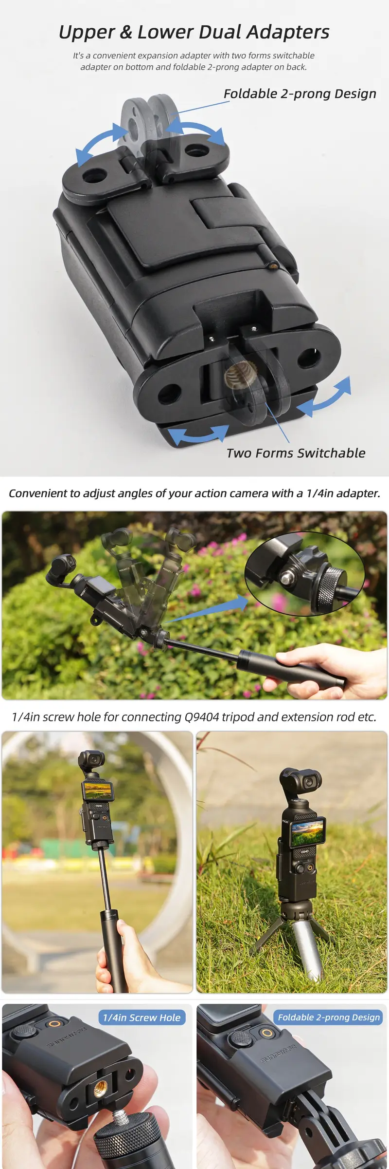 osmo pocket 3 camera expansion adapter bracket foldable dual details 0