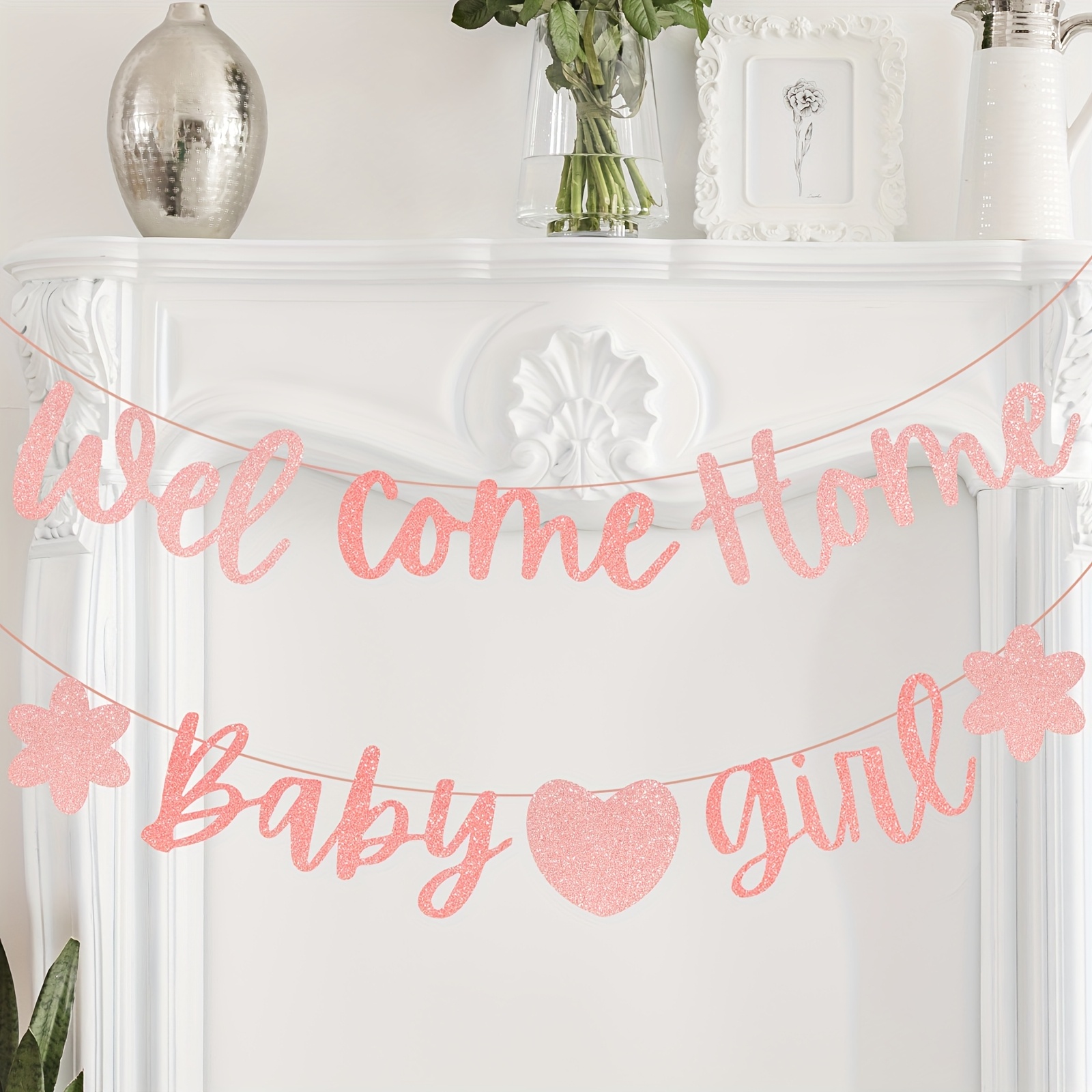Image of Welcome Girl Banner - Pink Glitter Baby Shower Decorations Suitable For Gender Reveal,, - / Girl' Decorations With Welcome Sign - Paper Material, No Setup Required