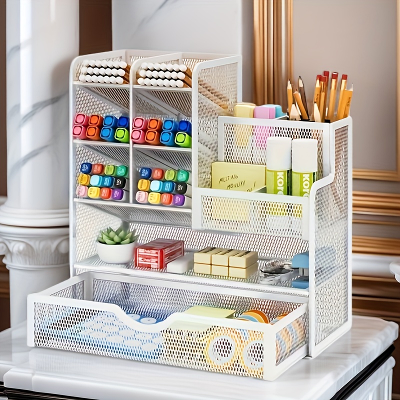 Marbrasse Desk Organizer With 3 Drawer, Multi-Functional Pencil Pen Holder For Desk, Desk Organizers And Accessories With 4 Compartments, Desktop Organizer Storage For Office Home Supplies (Green