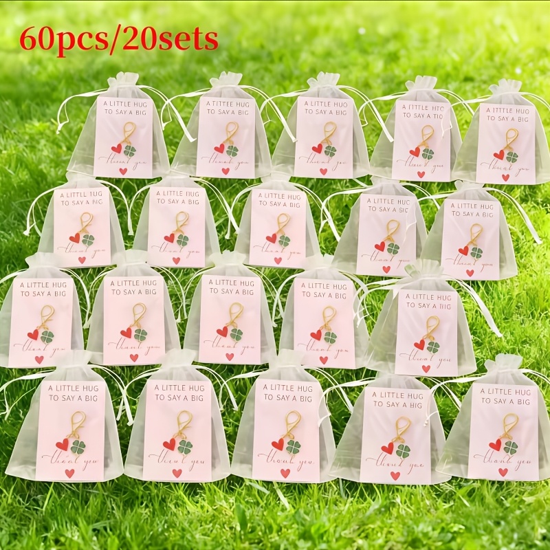 E-shop 60 Stück/20 Sets - Herz- Kleeblatt-Schlüsselanhänger-Set - - Autoschlüssel-Accessoires, Geschäftsgeschenkpaket (20 Schlüsselanhänger + 20 Karten