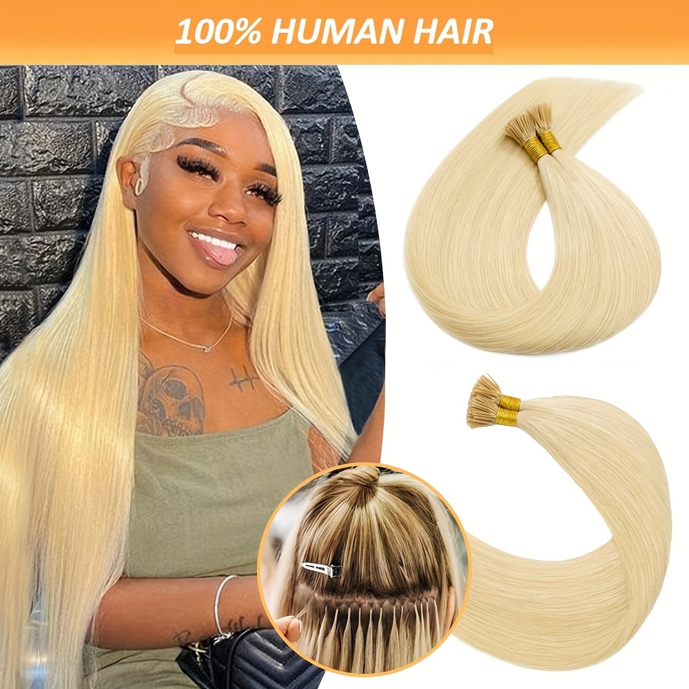 

613# I Tip Hair Extension Human Hair Straight I Tip Hairpiece For Women Beginner Friendly Easy To Wear Blonde Color 18-26inch