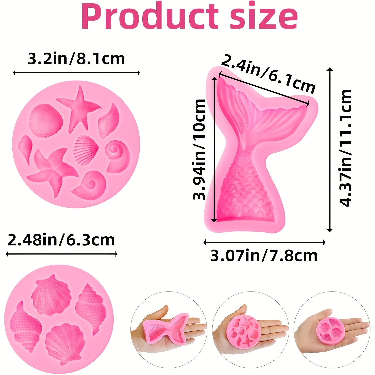Image of 3pcs Mini Marine Theme Fondant Chocolate Silicone Molds | Seashell, Conch, Mermaid Tail, Seahorse, Starfish, Coral - Handmade Baking Tools For Mermaid Theme Decoration