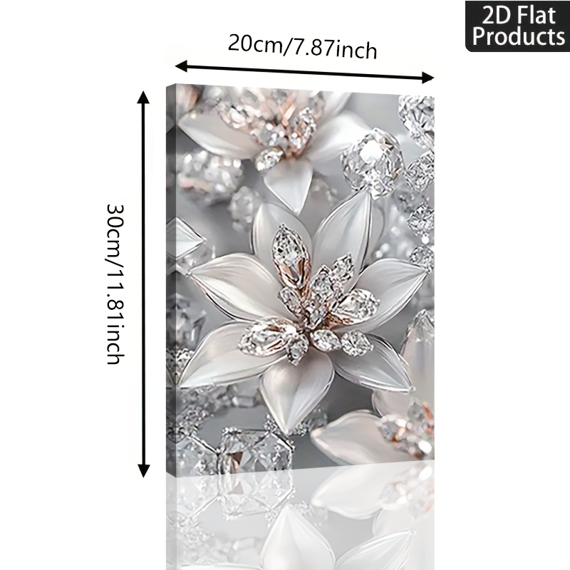 TEMU 2d Flat, 2d Flat, 2d Flat Posters And Prints 1pc Elegant Floral Canvas Wall Art With Frame - Silver Flowers Design, Perfect For Living Room,