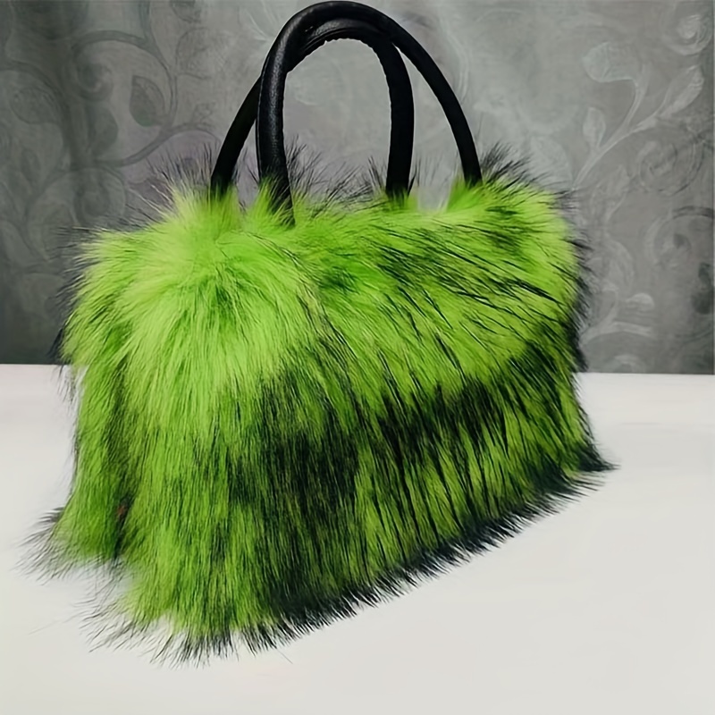 Green cheap fur purse