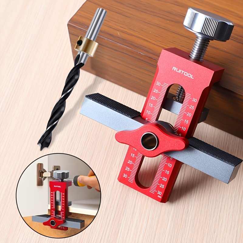 

1pc Ruitool 2-in-1 Aluminum Alloy Cabinet Door Installation With Push Jig, Rust-resistant And Non-slip, For Woodworking, No Required, 7-40mm Clamping Range