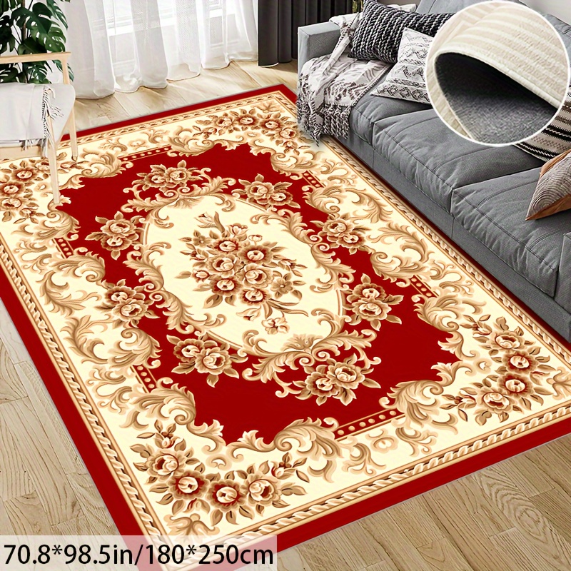 

Office Carpet Meeting Room Home Carpet European Bohemia Floral Red Washable Area Carpet Office Living Room Bedroom Carpet Non-slip Waterproof Absorbent Durable