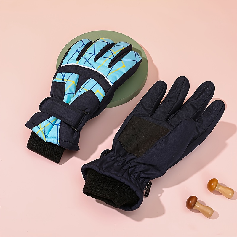 Image of 's Fashion Printed Thermal Gloves, Outdoor Sports ' Ski Gloves, Anti-slip Cold-proof Fingerless Gloves, 9-15y