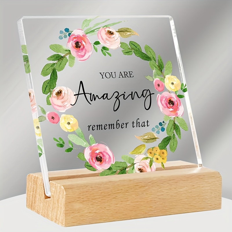 TEMU 1pc, Inspirational Desk Decor Gifts For Women Acrylic Plaques Encouragement Uplifting Gifts Office Inspired Positive Plaques With Wooden Standing For Women Coworkers Best