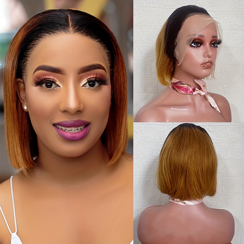 TEMU Short Bob Wigs Made From Human Hair With A 13x4 Frontal Design, Ideal For Everyday Cosplay And Parties, Featuring Pre- Straight Styles