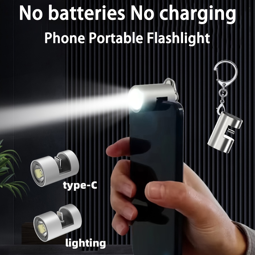 

Portable Led Mini Flashlight, 280 Lumens, No Batteries Or Charging Required, Usb-c Phone Attachment, For Home, Camping, Outdoor Activities