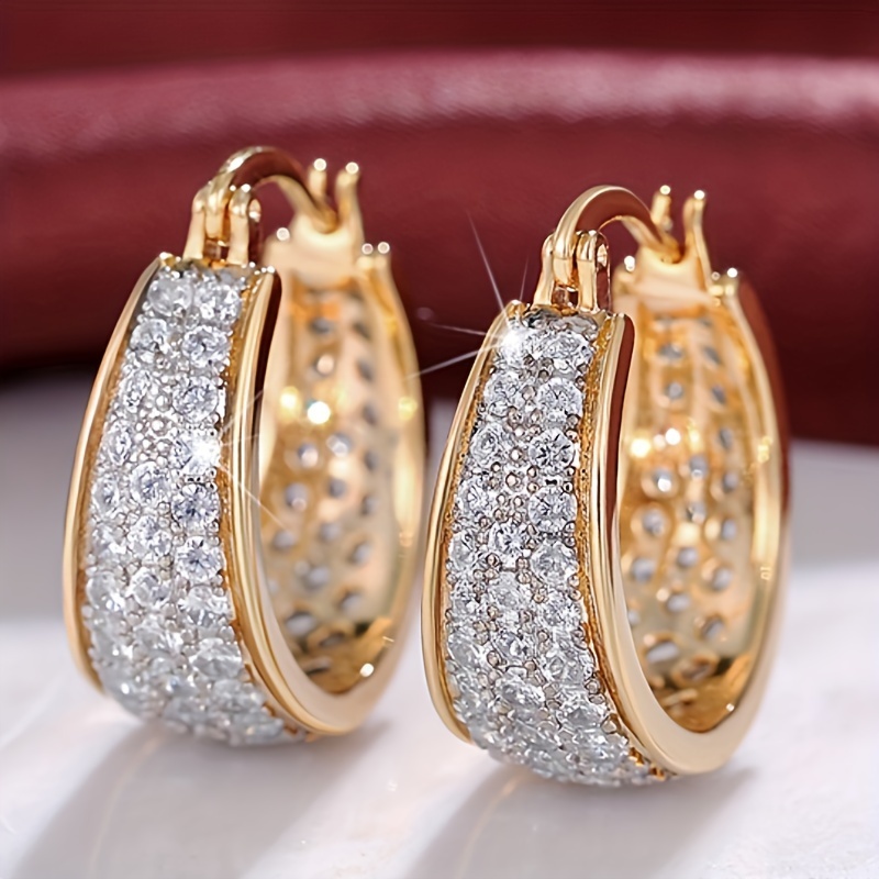 vintage elegant style sparkling synthetic zirconia hoop earrings for women, daily wear, vacation, casual party jewelry, valentine's day gift, | Shop Now For Limited-time Deals | Temu United Kingdom