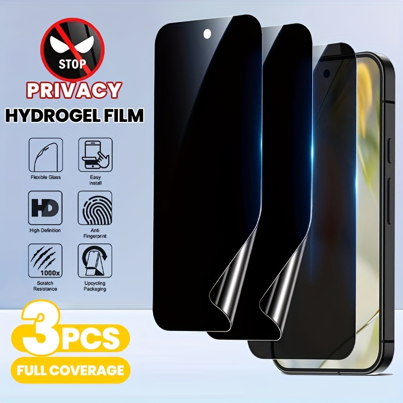 Image of 3pcs Anti-spy Privacy Hydrogel Film For Google Pixel 9 Pro Xl 8 8 Pro 8a 7 7a 7 Pro 6 6a 6 Pro - Full Coverage, Soft Thermoplastic Polyurethane, Not Glass, , Durabl