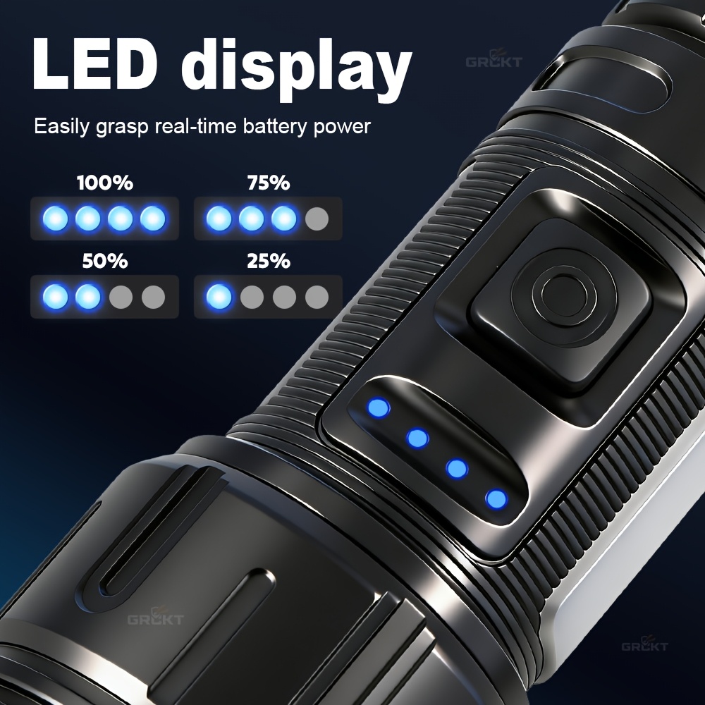 High Lumen P90 LED Flashlight with Telescopic Zoom and 7 Modes