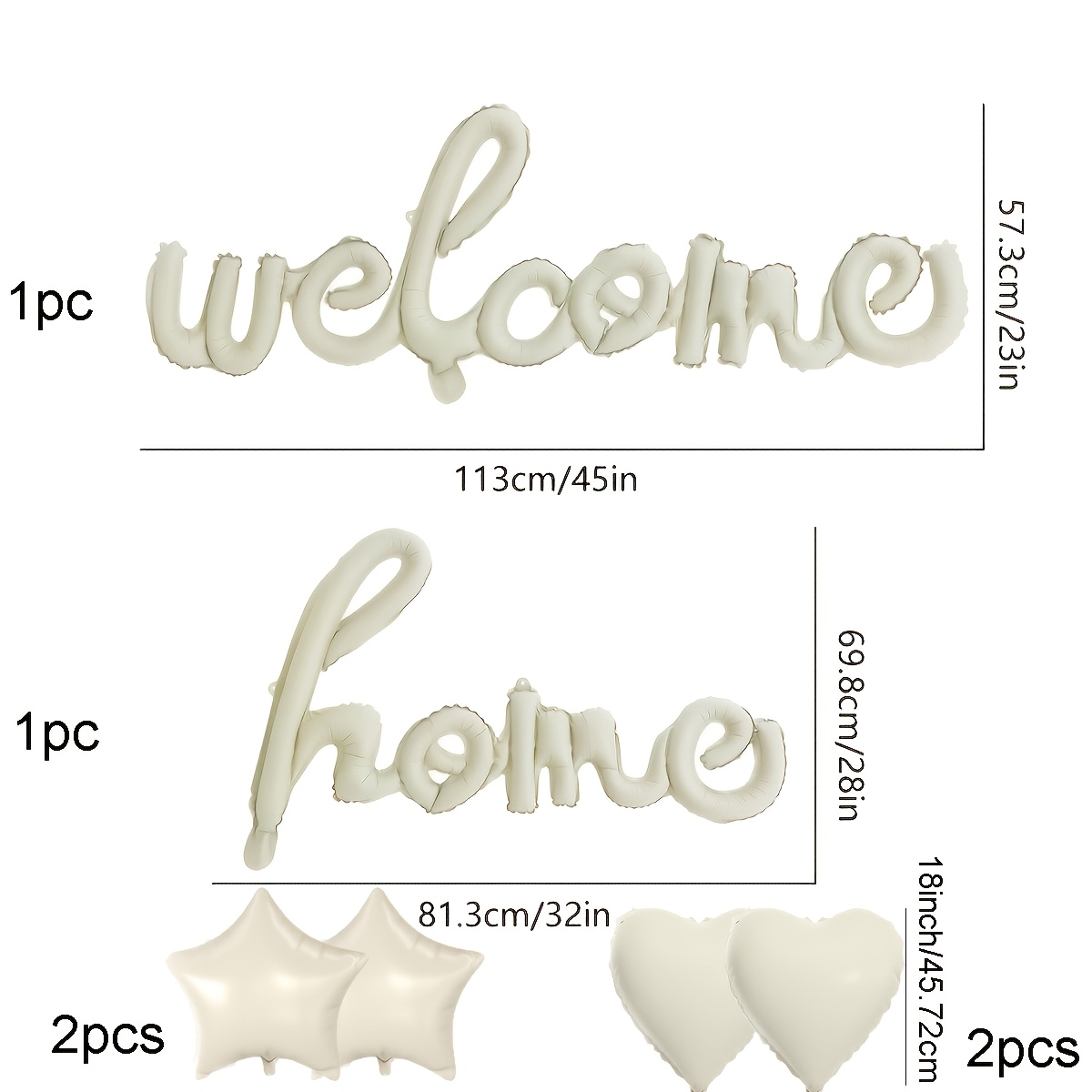 TEMU Ensemble de 6 ballons en aluminium blanc crème, combinaison de avec lettres de , cœur, et , idéal pour la décoration de fête sur le thème du