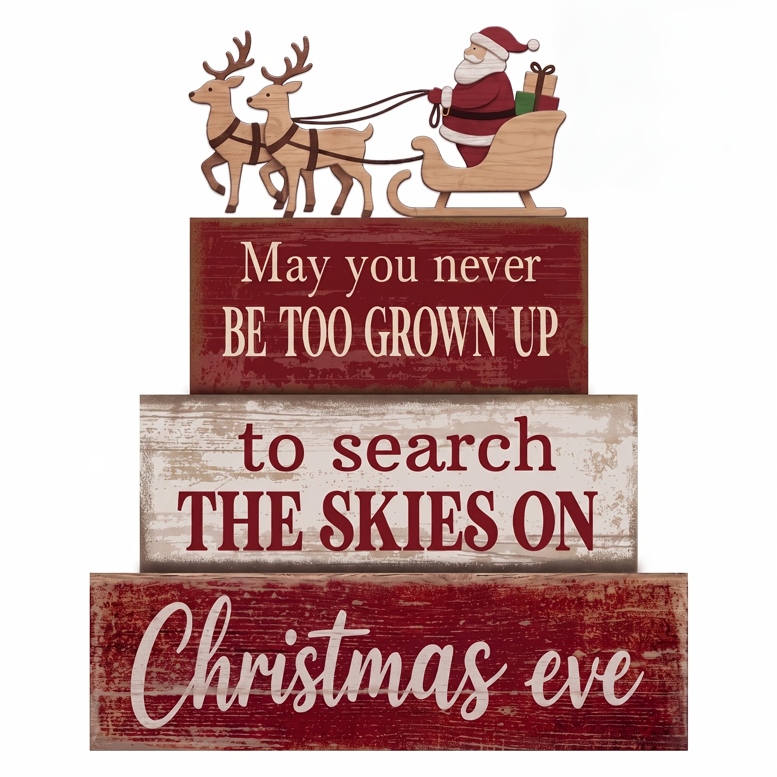 TEMU Farmhouse Christmas Table Centerpiece With Santa Reindeer Sleigh Ornament - Vintage Tiered Tray Decor Suitable For Mantel Shelf, Stacked Block