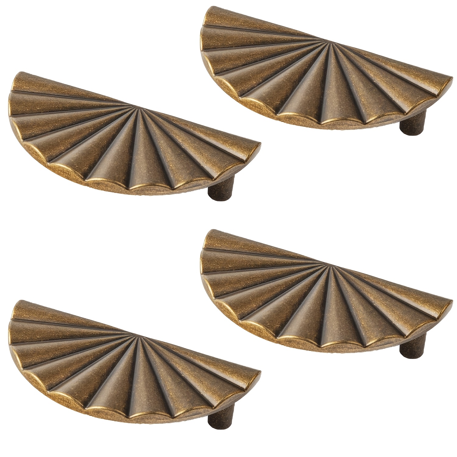 Image of 4pcs Fan-shaped Cabinet Handles, Solid Semicircular Drawer Pulls, Vintage Decorative Half-fan Furniture Handles, Suitable For Cabinets, Dressers, Wardrobes, Bathroom Cabinets, Etc