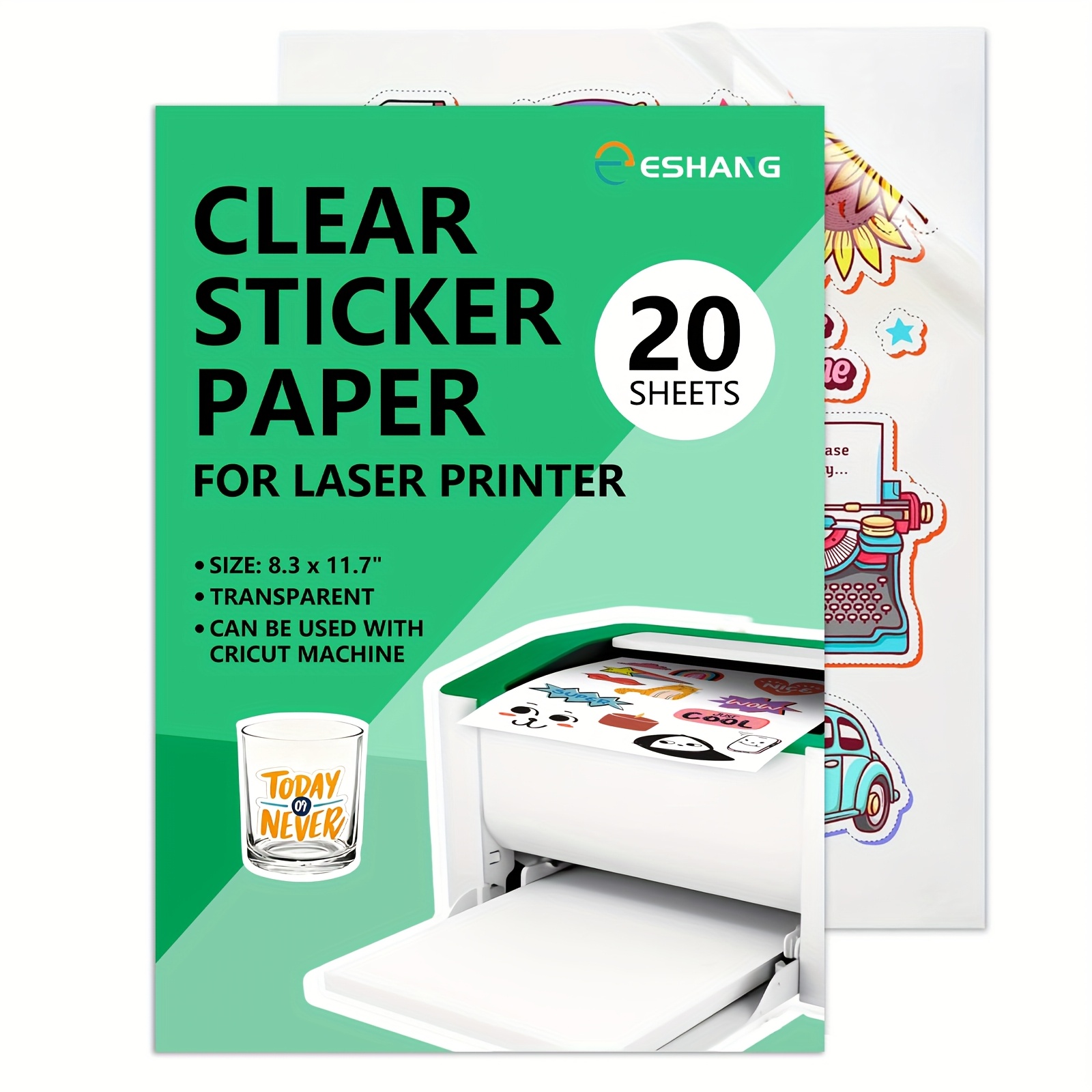 TEMU Papier Autocollant Vinyle Imprimable pour Imprimante Laser Uniquement - Attention : Non Compatible avec Imprimante à Encre - 20 Feuilles A4
