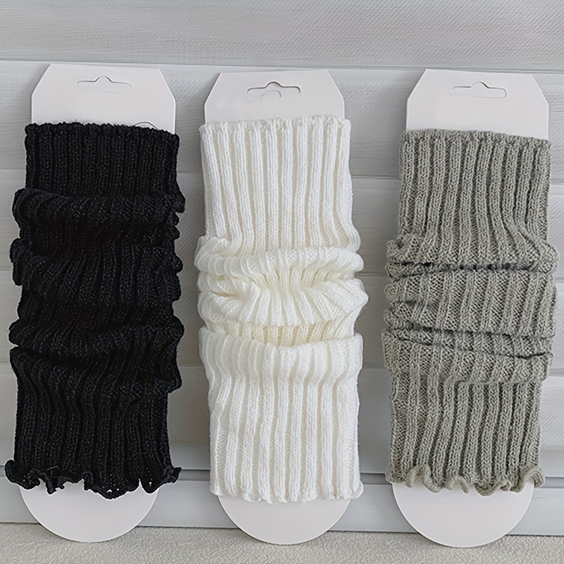 1-pair/3-pair Set Women' Color Ruffle Sock Sleeves, Autumn/winter Black, White, Gray, Simple And Versatile Warm Leg Sleeves