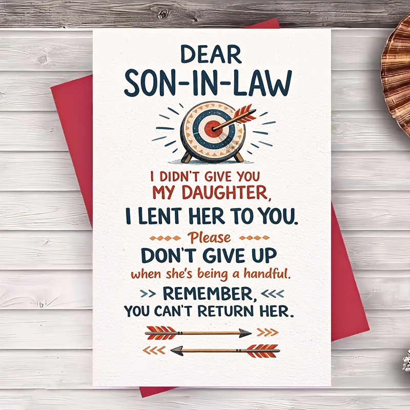 TEMU Une Enveloppe et Une Carte de Drôle Fils -père Carte de Thème Cible Flèche des Beaux-parents pour Anniversaire de Mariage Anniversaire