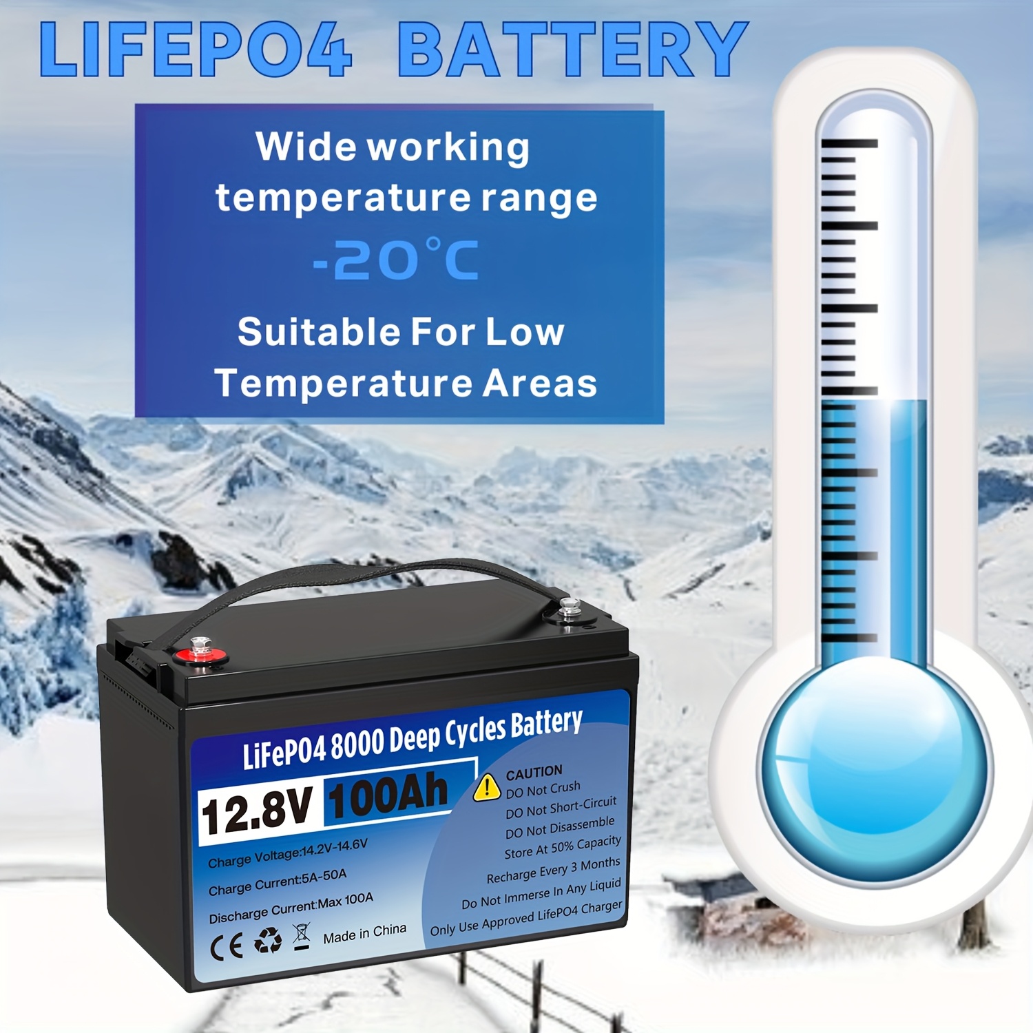 12 8v 100ah lifepo4 battery 100a bms max 1280wh - Temu