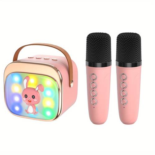 2 microphones mini karaoke machine with colorful lights outdoor portable speaker led lights suitable for birthday parties family christmas halloween gifts birthday gifts