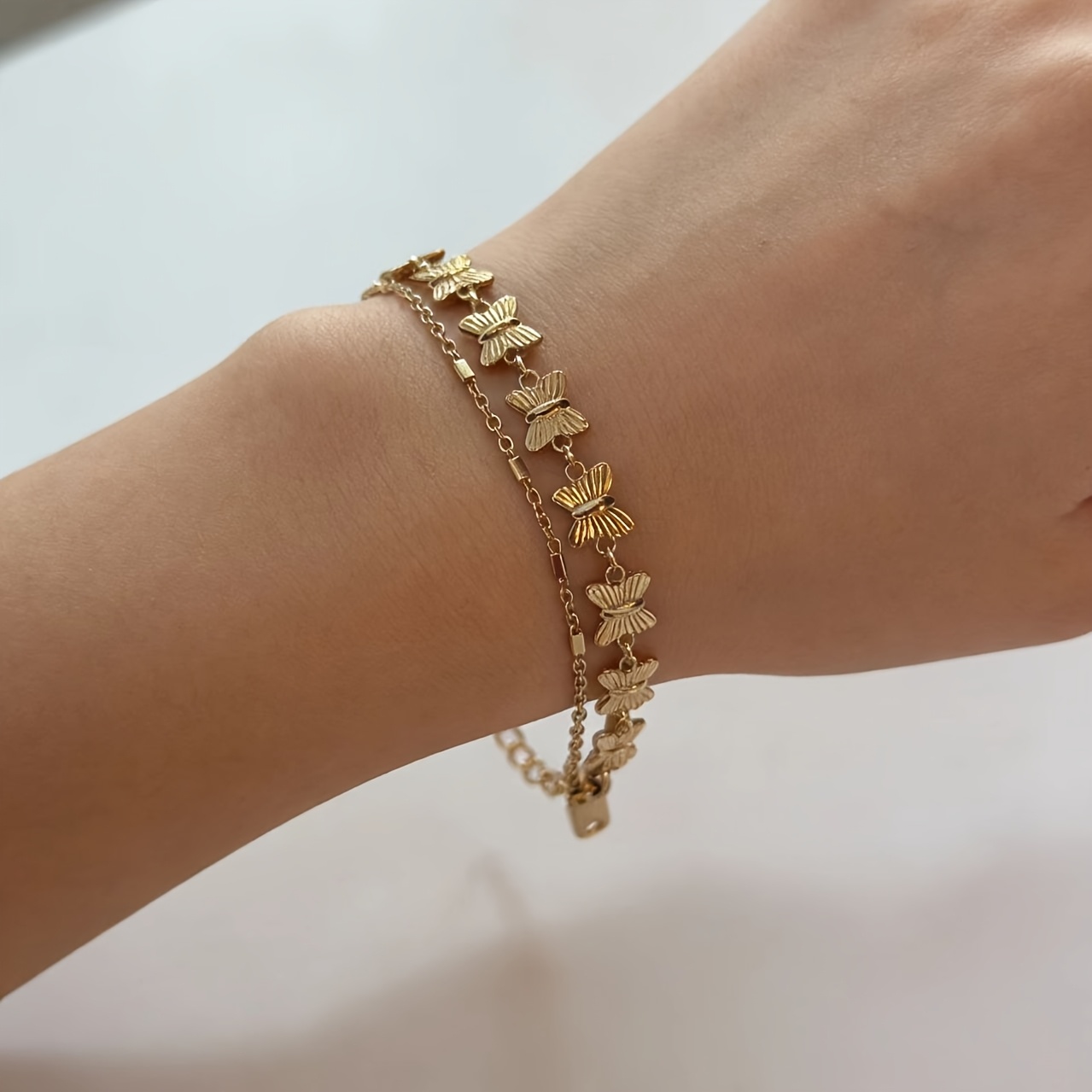 Women's Golden Double-Layer Chain Bracelet, Exquisite Design