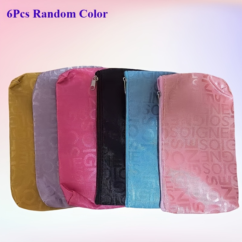 Image of 6pcs Random Color Elegant Large Capacity Makeup Bag With Letter Design - Multifunctional Travel Women's Zipper Makeup Bag, Toiletries Storage Bag