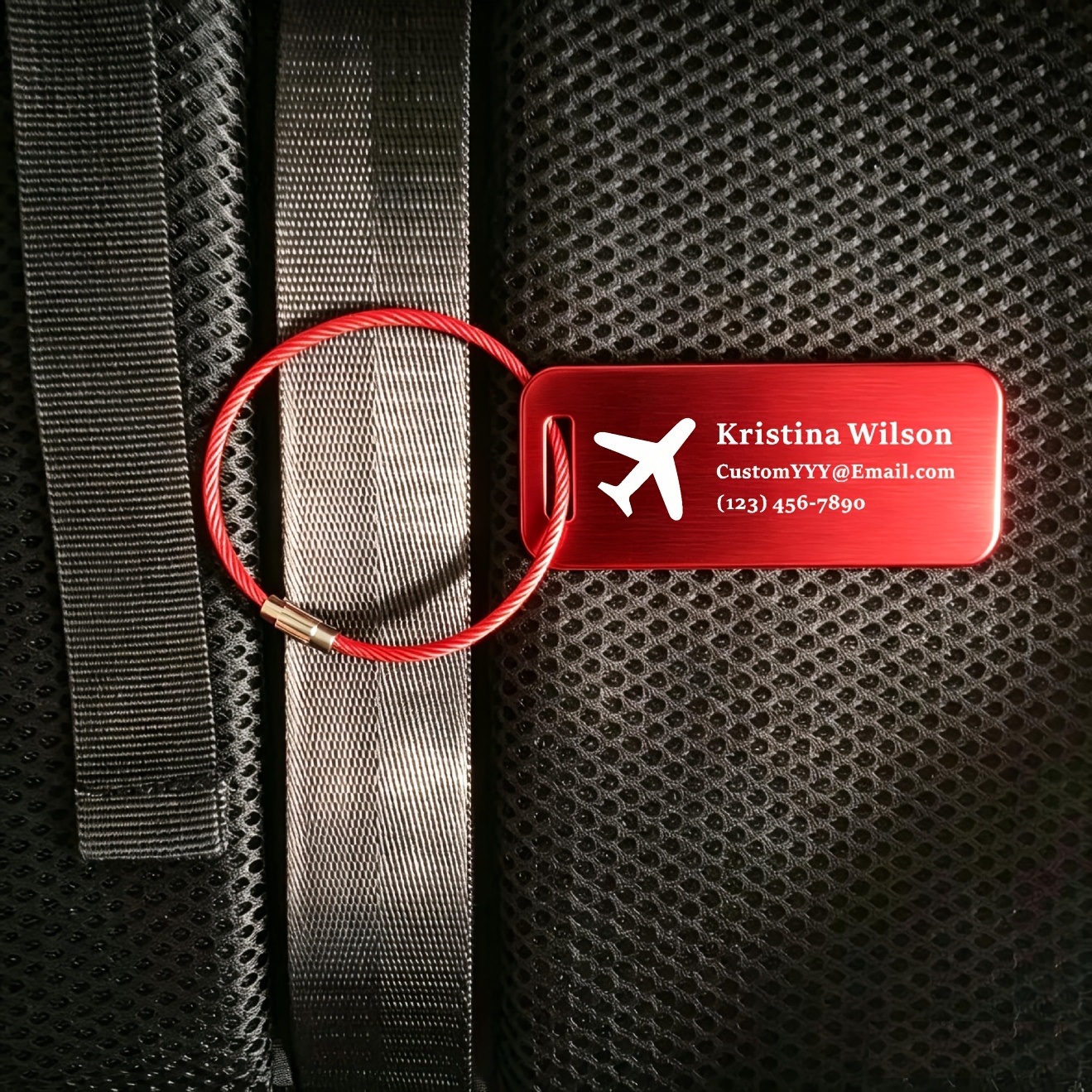 TEMU Étiquette d'identification de bagage et de sac à dos en aluminium personnalisé, plusieurs couleurs et , équipé d'un cordon en acier inoxydable