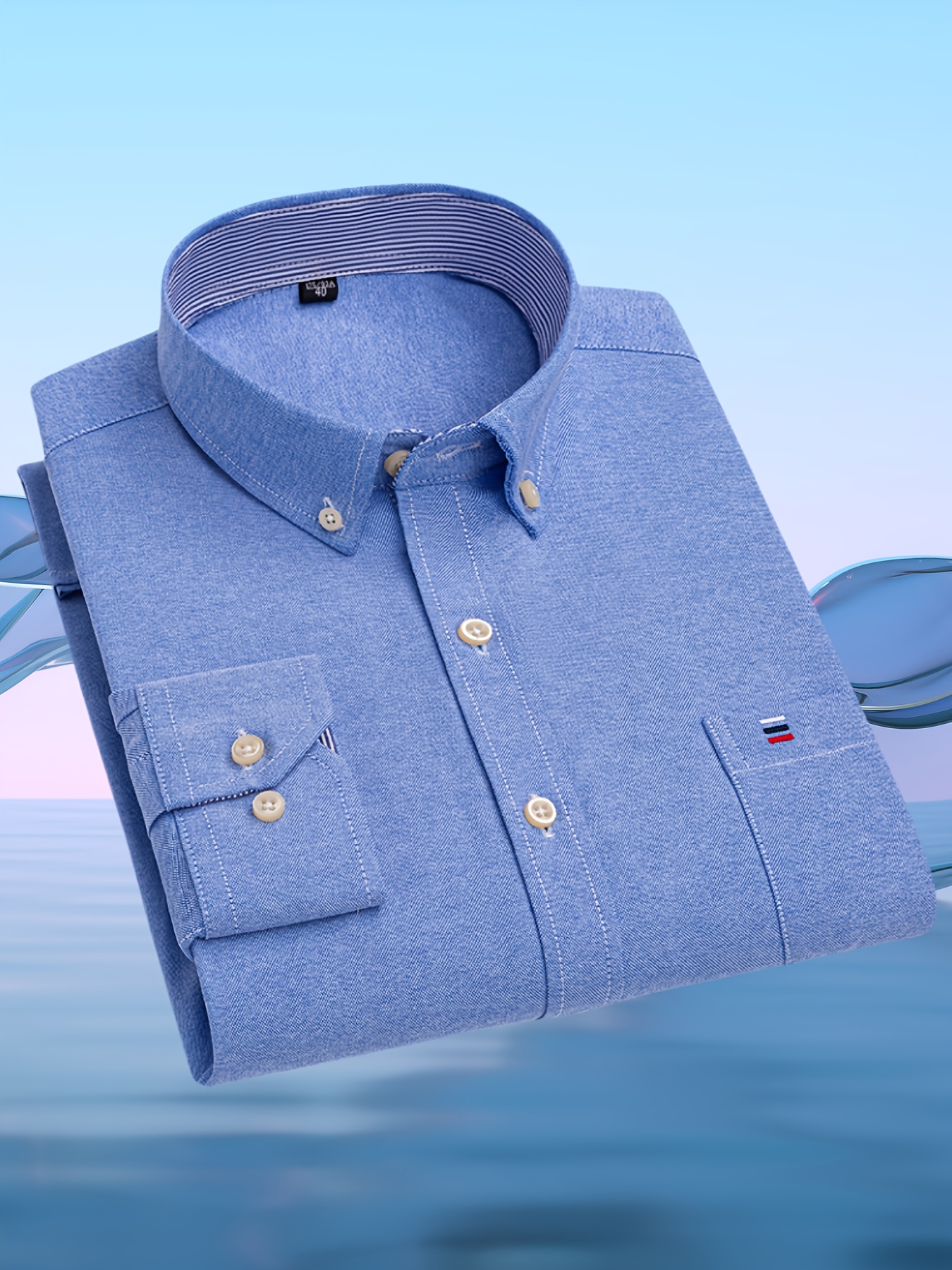 قميص رجالي عصري كاجوال بأكمام طويلة من قماش أكسفورد | مطرز، بأزرار، مناسب للعطلات وعصرية، متوفر بألوان متعددة