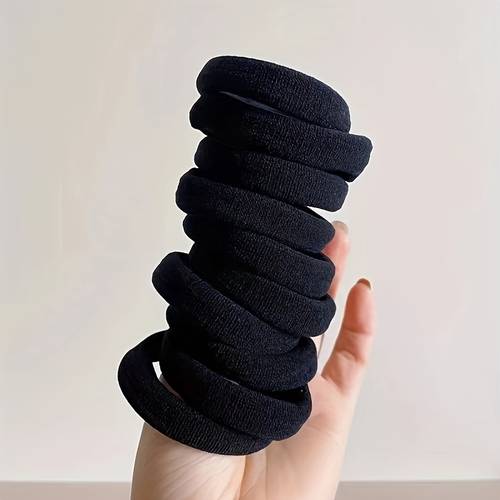 10 pack black high seamless towel loop hair ties hair bands for ponytails