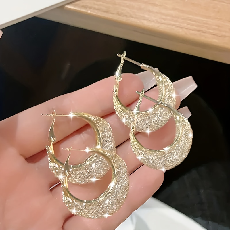 

Luxurious Mesh Hoop Earrings Sparkling 18k Plated Hoop Earrings, Fashion Women Earring Jewelry Gifts, Wear For Daily , Gift For Her, Christmas Gifts