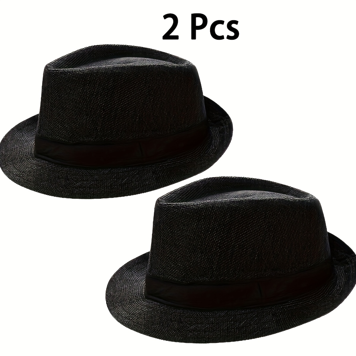 TEMU 2pcs Men's 1920s Fedora Hat Black Short Brim Trilby For Men Women Costume Halloween Party