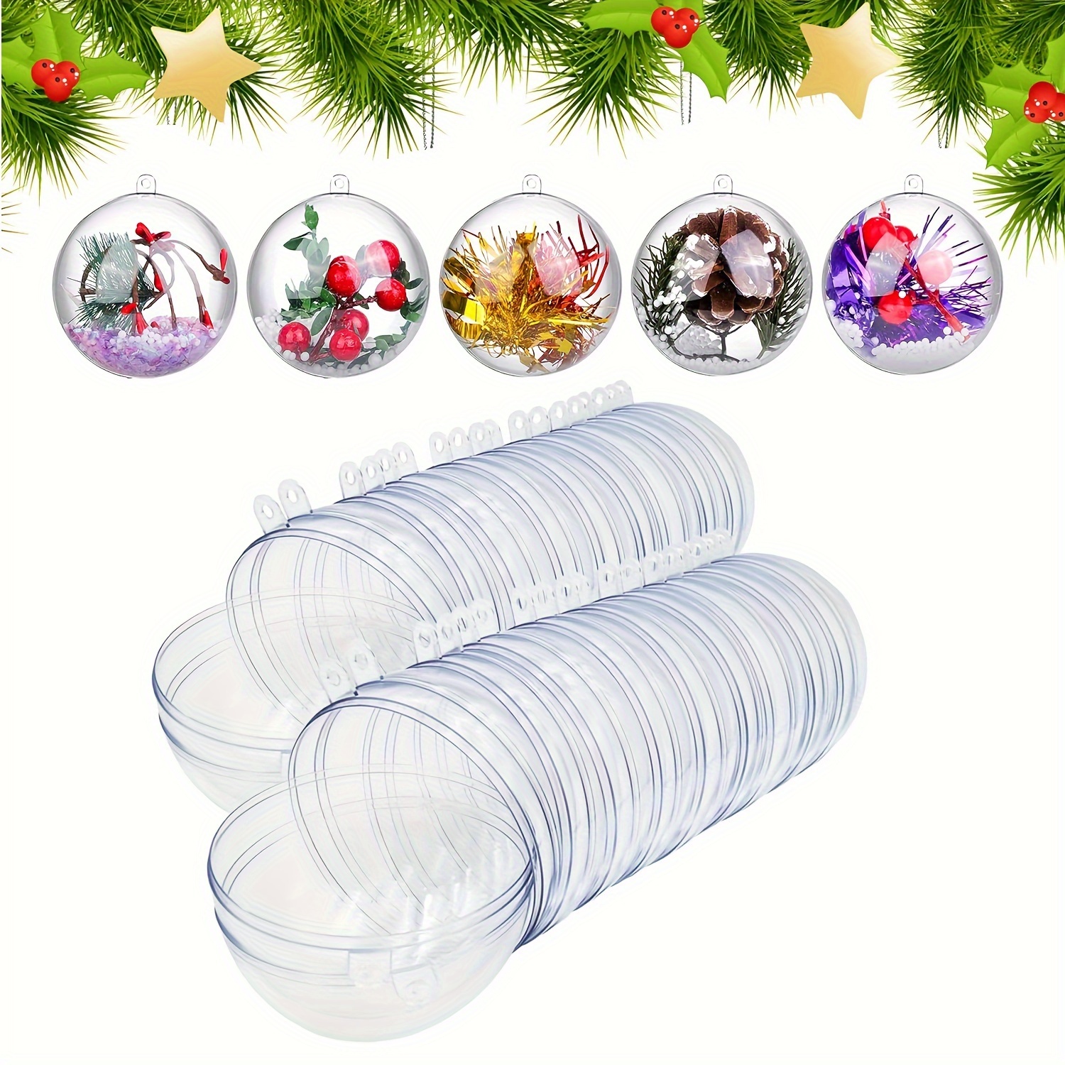 

20pcs Transparent Plastic Fillable Ornament Balls, Sphere Decorations For Holiday , Weddings, And Customizable Home Décor – No Electricity Required