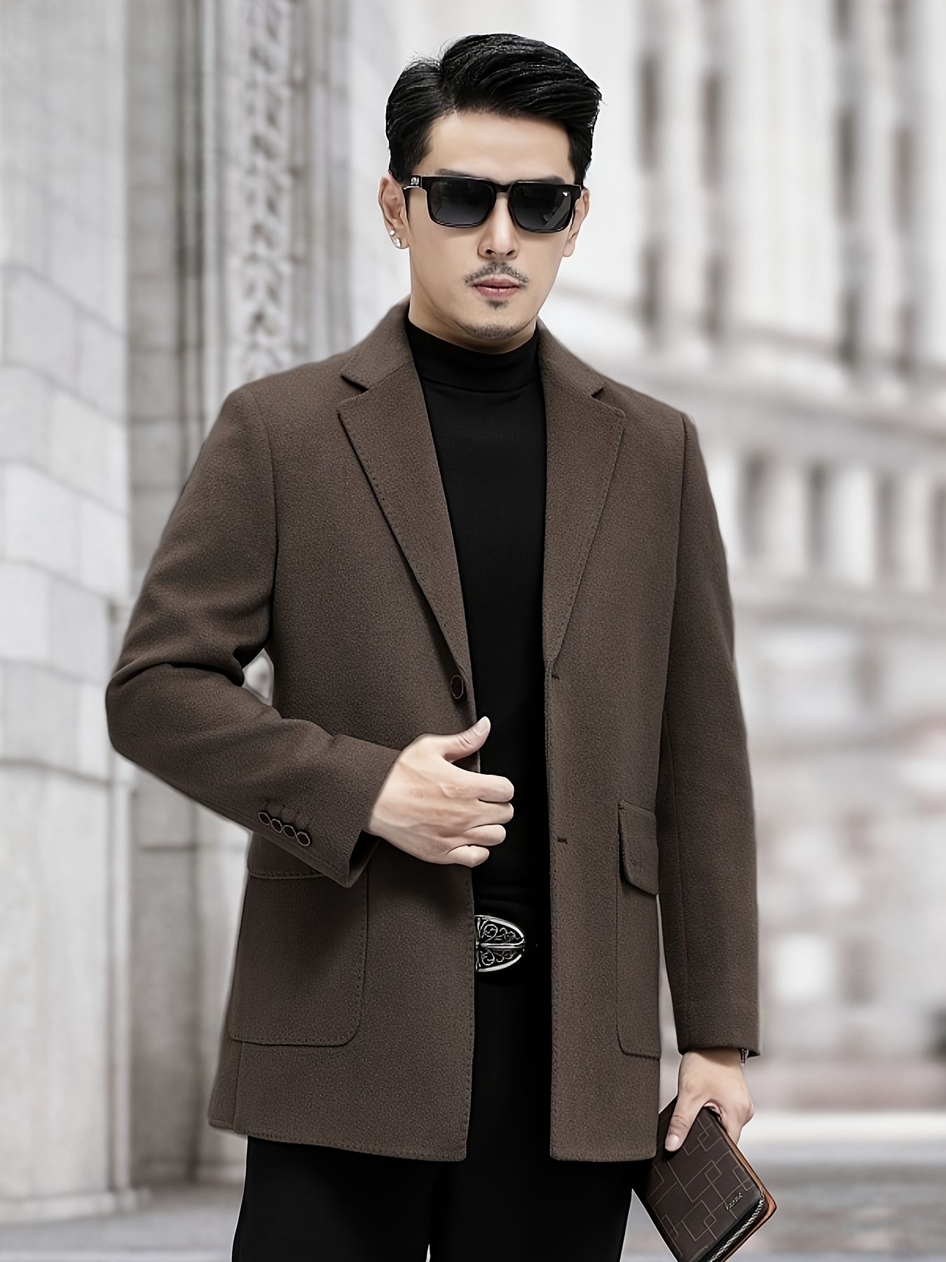 wool tweed men's casual business coat removable lining loose