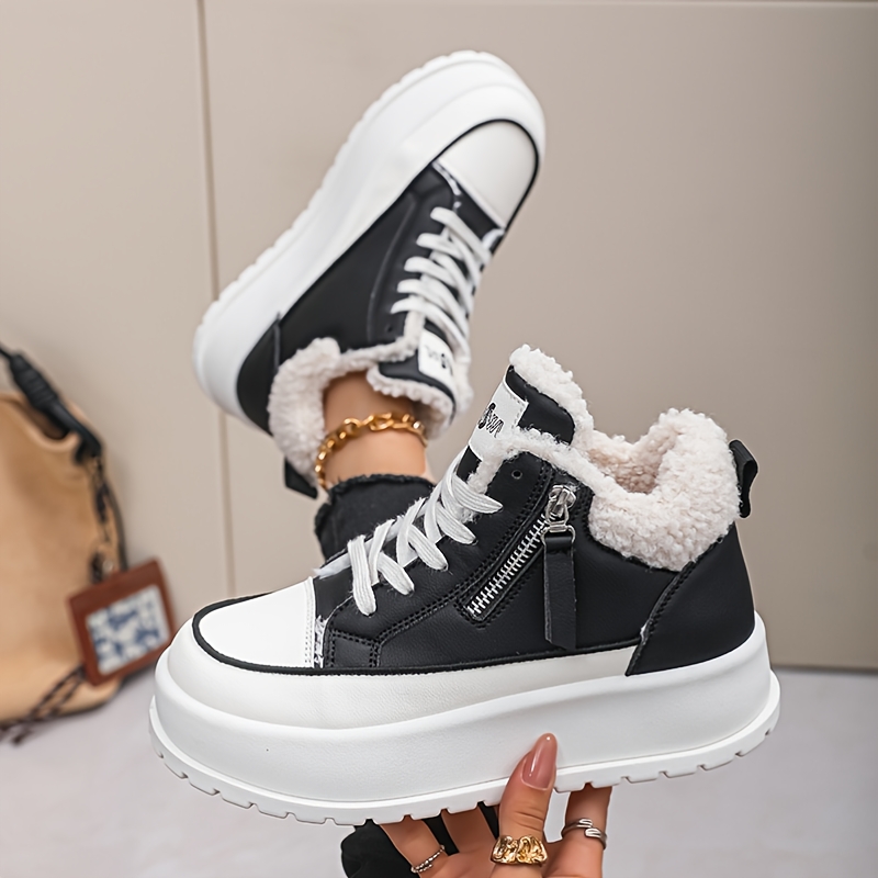 TEMU Women's Wide-toe High- Snow Boots, Leopard Print Side Zipper, Fleece-lined Interior, Thick Platform Sole, Lace-, Non-slip Casual Outdoor Warm