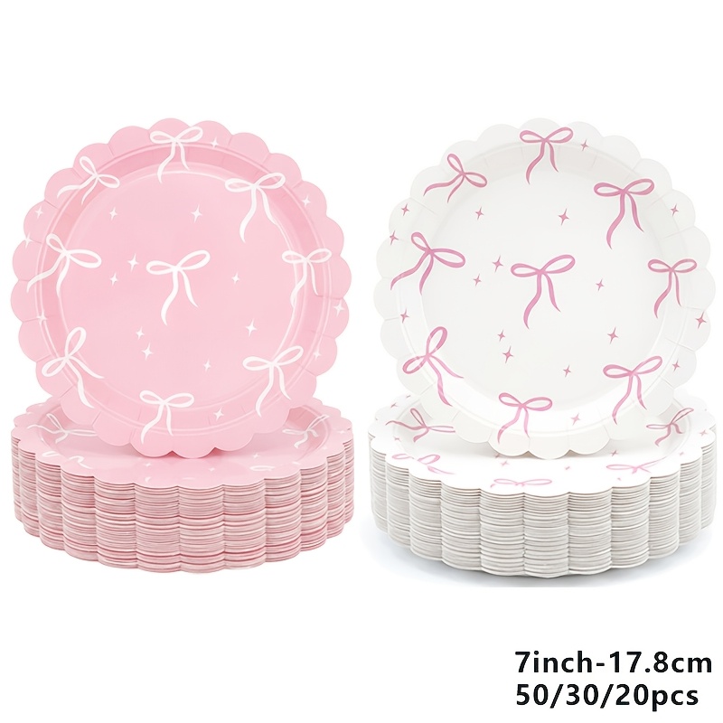 50 30 20pcs 7 inch bow themed party dinner plates dessert plates disposable leak proof thickened paper plates   in   no washing needed for parties reusable ideal for camping picnics and home stocking cake plates
