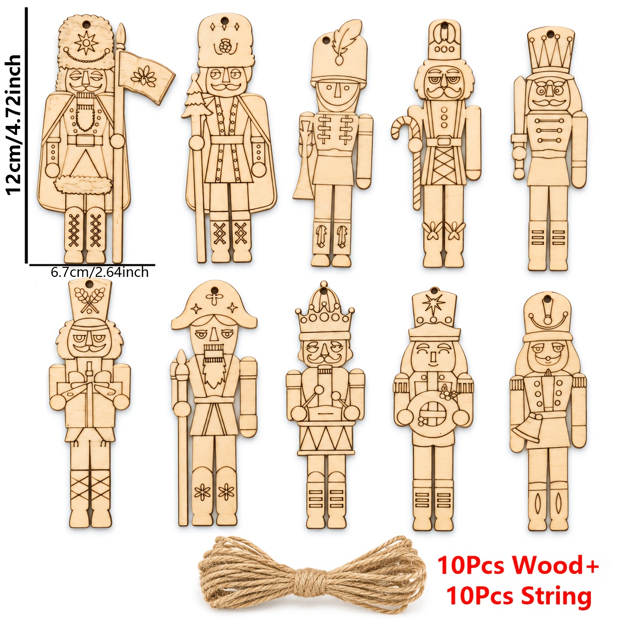 TEMU 10pcs Set Of Wooden Nut Shell Soldier Figurines, King Soldier Nutcracker-shaped Wooden Ornaments - Unfinished Woodworking Craft Kit For Painting