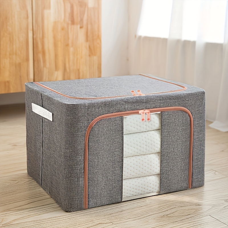 TEMU 66l Large Capacity Cotton Linen Storage Box For Home And Closet, Foldable Fabric Organizer For Clothes, Quilts, Toys