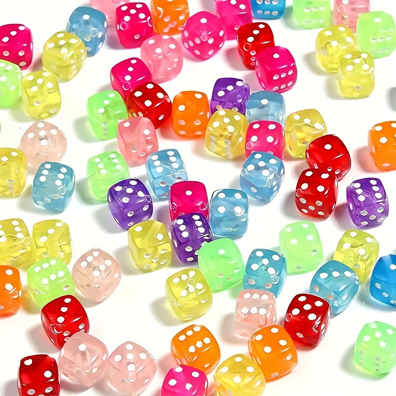 

50pcs Acrylic Dice Beads, Transparent Solid Color, For Making, Bracelets, Necklaces, And Bag Decorations