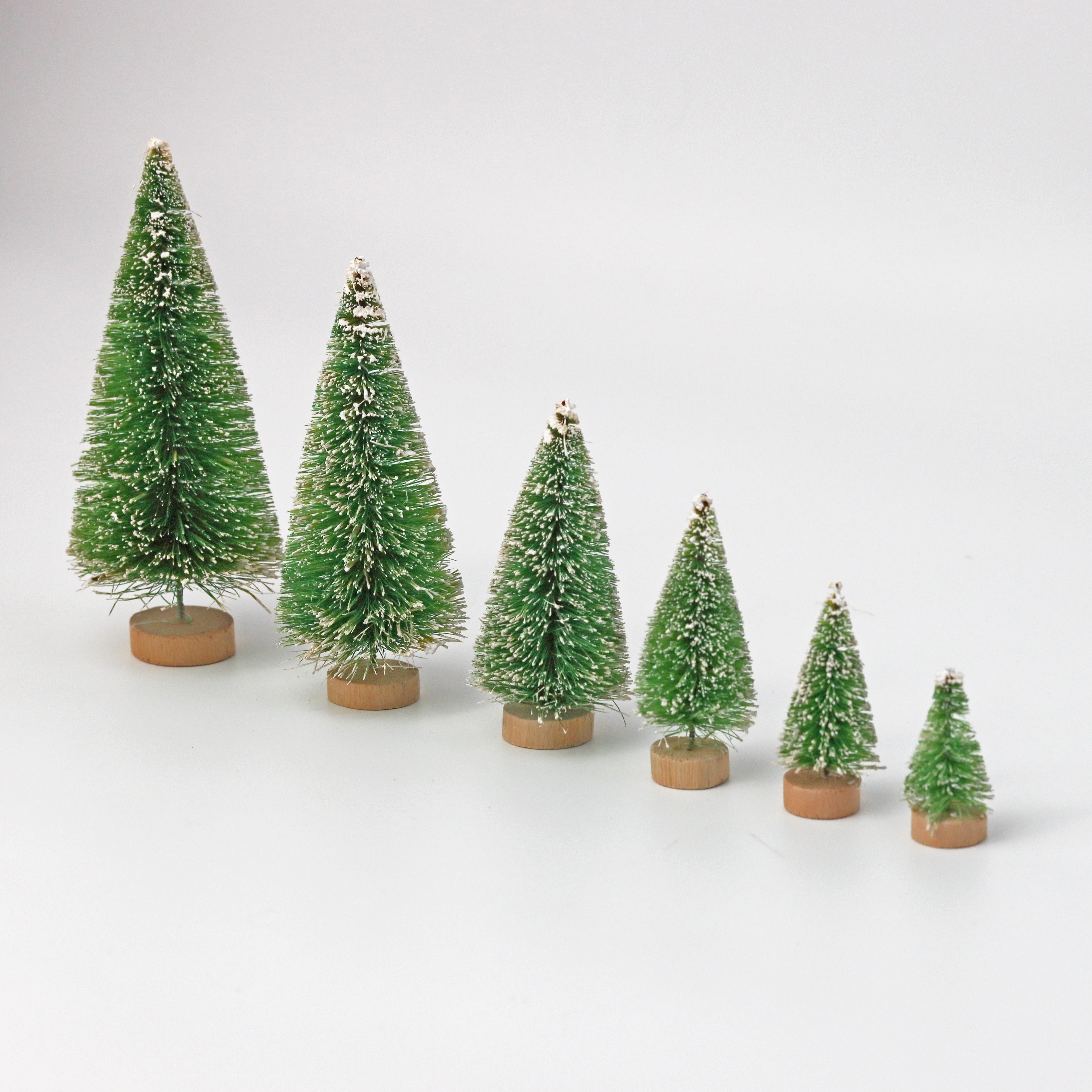 Image of 6 Pack Mini Christmas Trees Artificial Trees With Wooden Base 6 Sizes Mini Artificial Christmas Tree Tabletop Xmas Decoration For Home, Office, And Holiday Parties Whimsical Christmas Village Decor