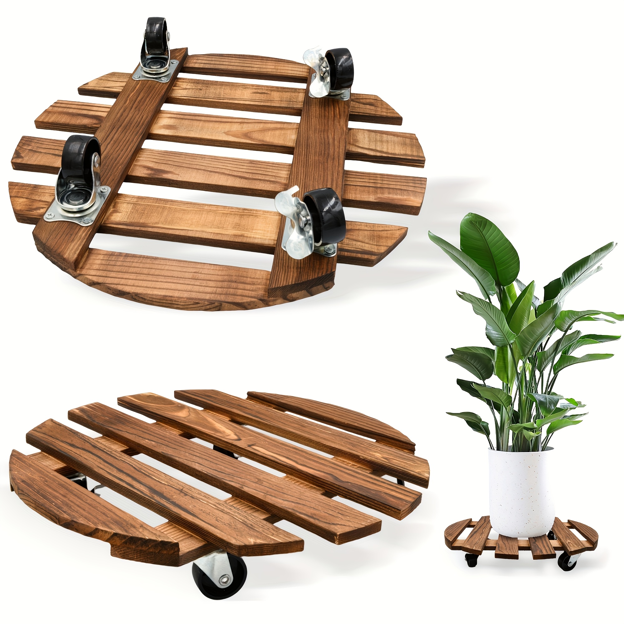 2 pack 14 inch acacia wood rolling round plant caddy for plant pots heavy duty plant stand with 360 lockable wheels 264 lbs capacity caddy for indoor and outdoor use natural wood
