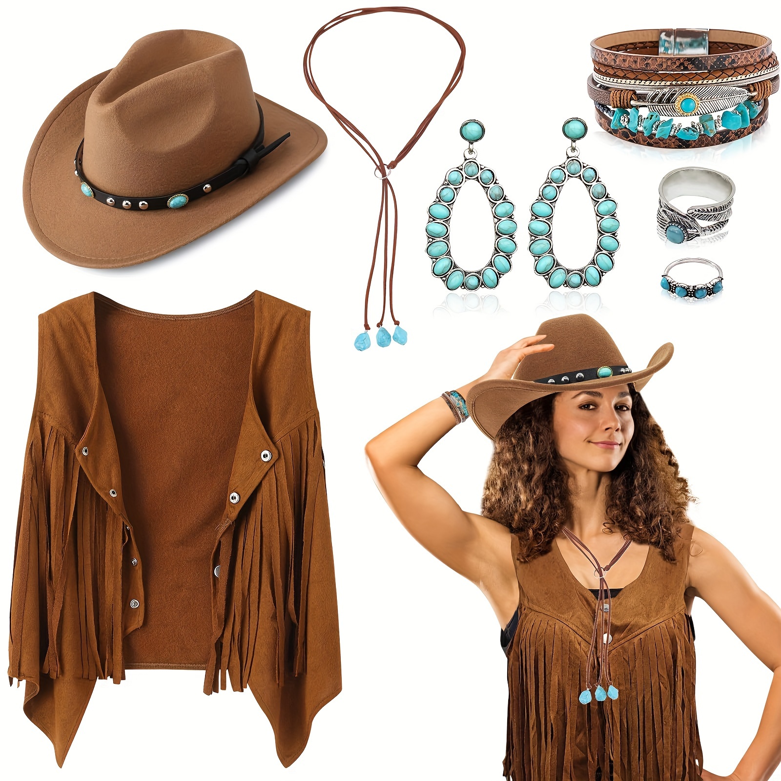 western cowgirl costume set 70s hippie fancy dress kit Temu