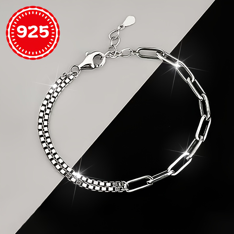 925 Silver Allergy-Free Women's Bracelet, Simple Chain Splicing for Couples