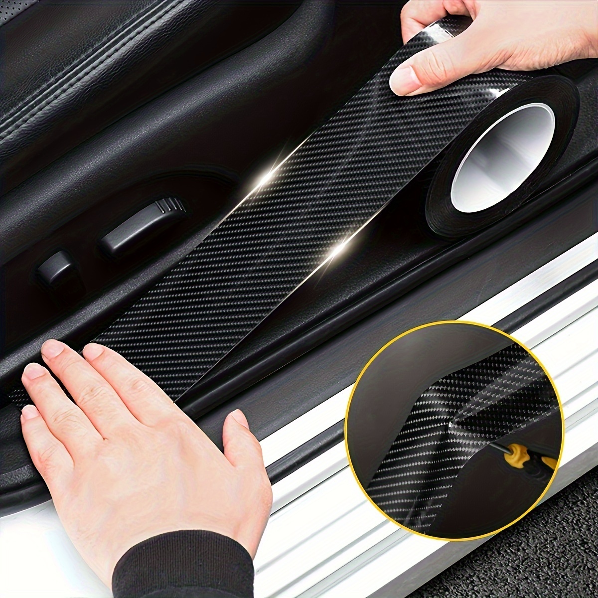 

5d Carbon Fiber Car Sticker - Scratch-proof Interlocking Tape | Self-adhesive, Safety Protector For Vehicle Door Sills, Bumpers, And Mirrors | Major Material: Other